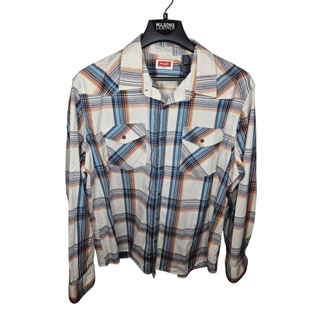 Wrangler Western 2XL Long Sleeve Men's Shirt Button Up Plaid